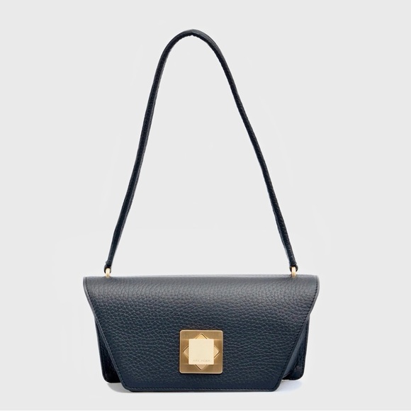 Arcadia Trapeze Pebble Leather Compact Grab Handbag Black NWT - Picture 2 of 15